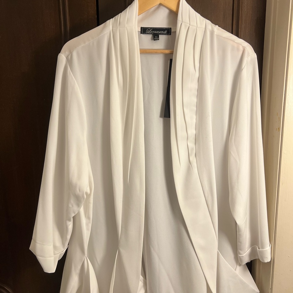 Loramendi White Draped Open Front Blazer